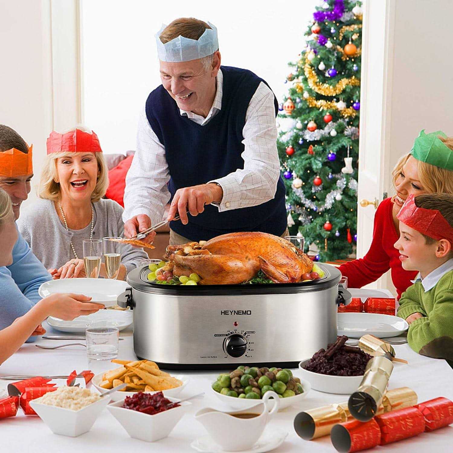 Superjoe 26 Quart Electric Roaster Oven Stainless Steel Turkey Roaster Oven Buffet with Self-Basting Lid Removable Pan - Image 3