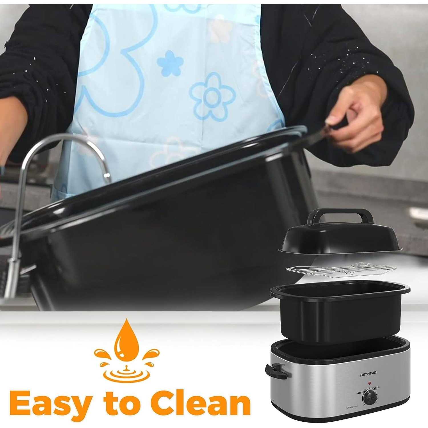 Superjoe 26 Quart Electric Roaster Oven Stainless Steel Turkey Roaster Oven Buffet with Self-Basting Lid Removable Pan - Image 4